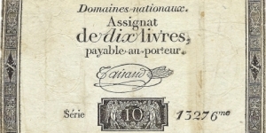 FRANCE 10 Livres
1792 Banknote