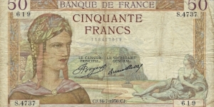 FRANCE 50 Francs
1936 Banknote