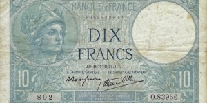 FRANCE 10 Francs
1941 Banknote