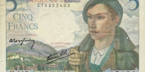FRANCE 5 Francs
1943 Banknote