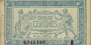FRANCE 50 Centimes
1917
Military Banknote