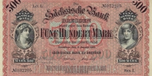 SAXONY 500 Mark
1911 Banknote