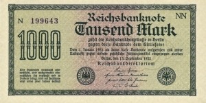 GERMANY
1000 Mark
1922 Banknote
