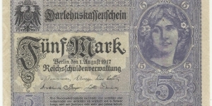 Germany-Empire 5 Mark 1917 Banknote