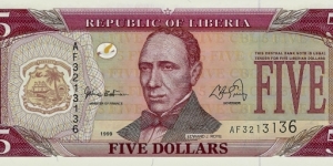 LIBERIA 5 Dollars
1999 Banknote