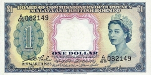 MALAYA AND BRITISH BORNEO 1 Dollar
1953 Banknote