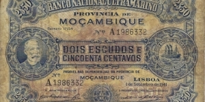 MOZAMBIQUE 2 1/2 Escudos
1941 Banknote