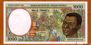 Central African Republic | 
1,000 Francs, 1999 | 

Obverse: Portrait of an African man, Map of the Central African States, and Coffee bean harvesting scene | 
Reverse: Tree logging scene, and Stylized wooden mask | 
Watermark: African man | Banknote