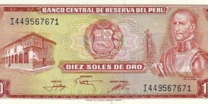 PERU 10 Soles De Oro
1976 Banknote