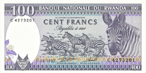 RWANDA 100 Francs
1982 Banknote