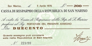 SAN MARINO 200 Lire
1976 Banknote