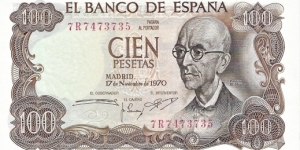 SPAIN 100 Pesetas
1970 Banknote