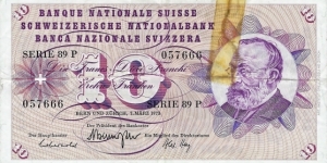 SWITZERLAND 10 Francs
1973 Banknote