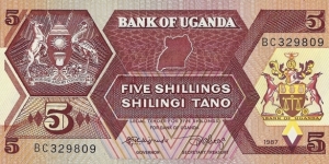 UGANDA 5 Shillings
1987 Banknote