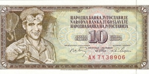 YUGOSLAVIA 10 Dinara
1968 Banknote