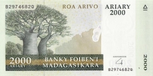 
2,000 Ar - Malagasy ariary

Material: hybrid substrate (paper covered with polymer). Banknote