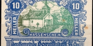 Dornbach, Vienna. 10 Heller Notgeld Banknote