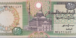 
20 £ - Egyptian pound

Signature: I. H. Mohamed
Segmented security thread with bank name repeated Banknote