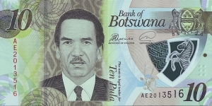 Botswana 2018 10 Pula.

The first polymer note type from Botswana. Banknote