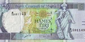 Malta N.D. 5 Pounds. Banknote