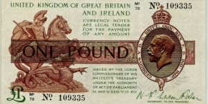 1922 Great Britain One Pound, £1  Banknote
