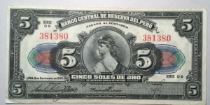 5 Sol de Oro PERU RESERVE BANK  Banknote