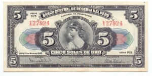 5 SOL DE ORO PERU Banknote
