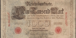 1000 MARK German Empire 1898  large note... Banknote