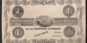 Union Bank, Australia, 1 Pound 1858 Banknote