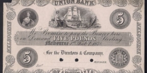 Union Bank (Australia) 5 Pounds 1878 Banknote