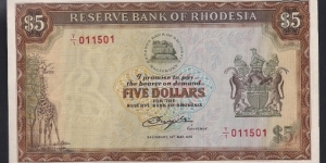 Rhodesia $5 1979 Banknote