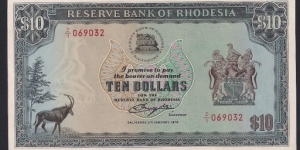 Rhodesia $10 1979 Banknote