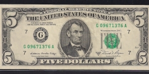 USA $5 Error- Partial Face to Back Offset Error Banknote