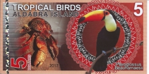 ALDABRA ISLAND - 5 Dollars - pk NL - Pivate Issue - Polymer - Not Legal Tender  Banknote