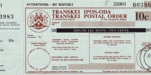 Transkei 1977 10 Cents postal order.

Issued at Umtata. Banknote