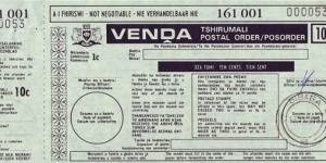 Venda 1979 10 Cents postal order.

Issued at Sibasa. Banknote