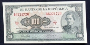 BILLETE 100 PESOS ORO 1967 P 403c SERIE Y 46221726 REF CO-521 FOR SALE $us 50 SHIPPING ONLY WITHIN USA Banknote