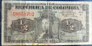 COLOMBIA BANKNOTE 1/2 PESO 1953 FOR SALE Banknote