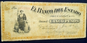 COLOMBIA BANKNOTE 5 PESOS 1900 REPUBLICA DE COLOMBIA EL BANCO DEL ESTADO POPAYAN
 FOR SALE Banknote