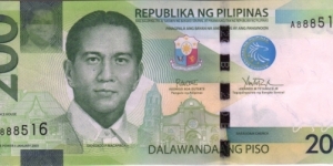 P-209b 200 Piso (2016 -single prefix) (Duterte-Tetangco) Banknote