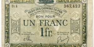 1 Franc(Franco-Belgian Railways Administration in Occupied German Territory 1923) Banknote