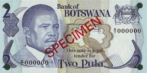 Botswana N.D. 2 Pula.

Specimen. Banknote