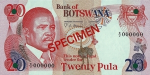 Botswana N.D. 20 Pula.

Specimen. Banknote