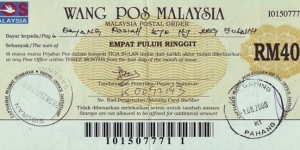 Pahang 2000 40 Ringgit postal order. Banknote