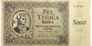 5000 Kuna(Independent State 1941-1944) Banknote
