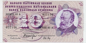 SWITZERLAND 10 Francs 1973 Banknote