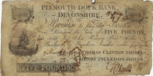 ENGLAND 5 Pounds 1819 (Plymouth Dock Bank) Banknote