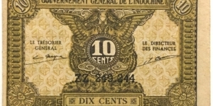 10 Cents/Fen/Xu/Sen/At (Indochina 1942) Banknote