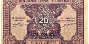 20 Cents/Fen/Xu/Sen/At (Indochina 1942) Banknote