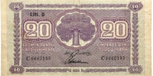 20 Markkaa (Litt.D / Jutila & Wahlman) Banknote